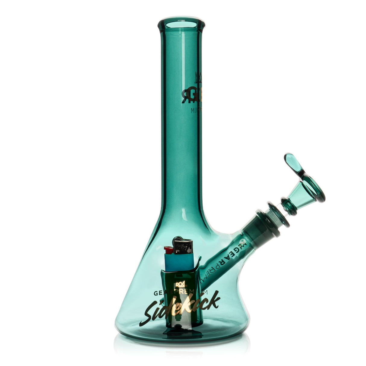 Gear Premium 9 Sidekick Mini Beaker in Teal, borosilicate glass water pipe with lighter holster