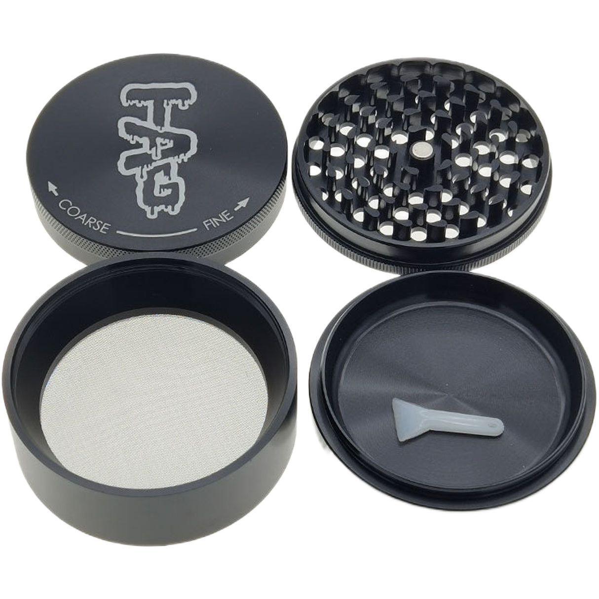 Thick Ass Glass 3" Four-Chamber 120 Micron Grinder with Wavy Logo - Black