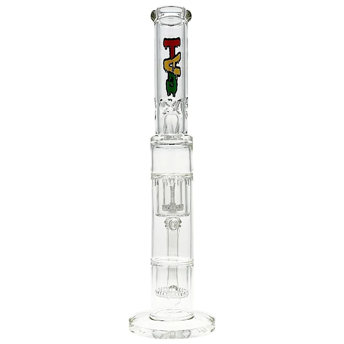 Thick Ass Glass 19" Rasta Double Showerhead Percolator Bong with Helical Splash Guard