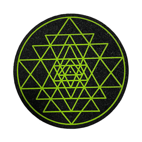 East Coasters 8 inch Third Eye Dab Mat, black with green geometric design, top view