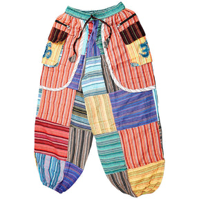 ThreadHeads Multicolor Patchwork Cargo Harem Pants, 38" Front View on White Background