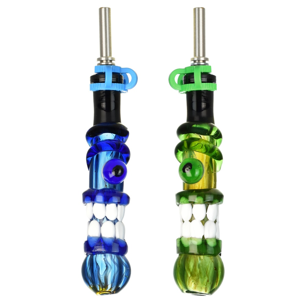 Trippy Face Glass Dab Straw | Titanium Tip | 5" | 10mm F | Colors Vary