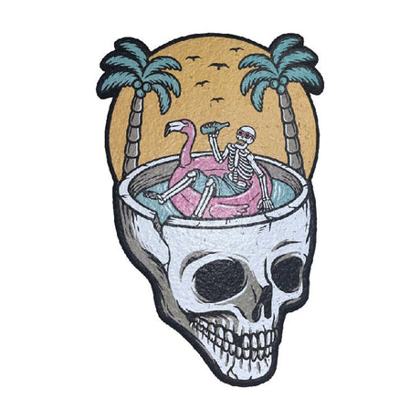 East Coasters 11" Tropical Skull Dab Mat, vibrant design, ideal for dab rig stability and surface protection.