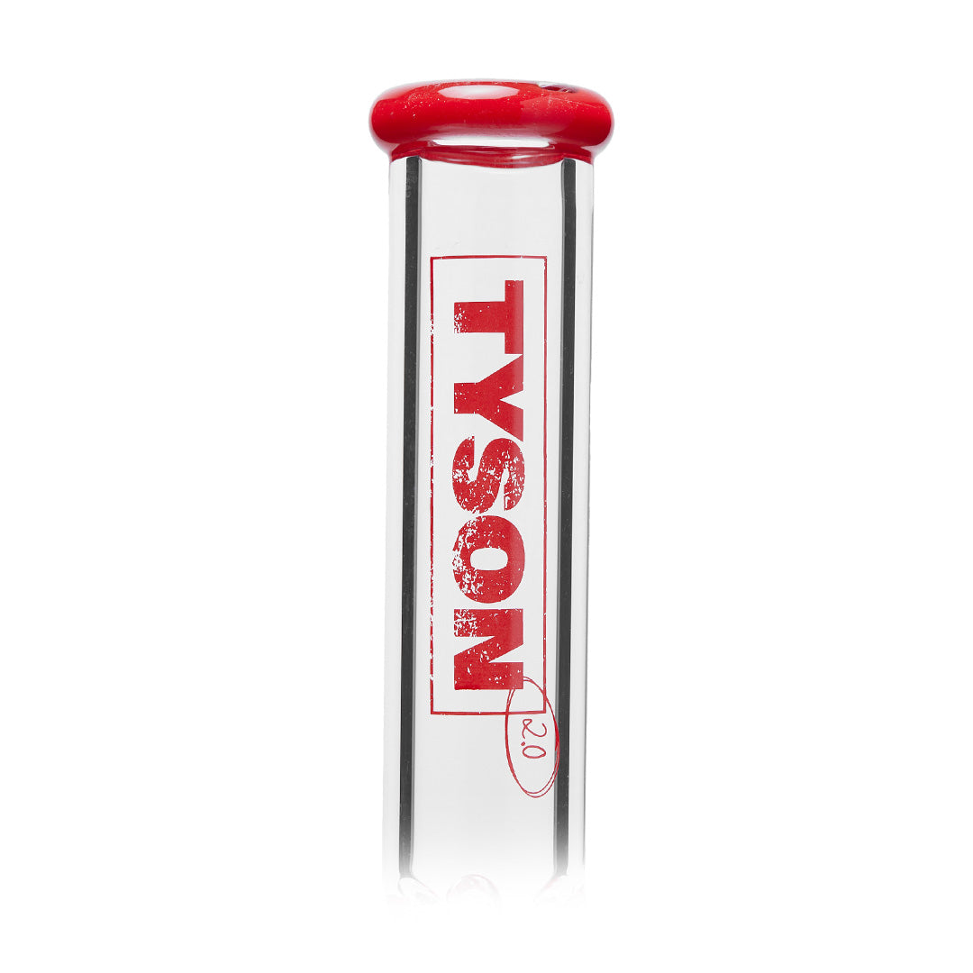 Tyson 2.0 Beaker Water Pipe Front View with Red Accents and Bold Logo