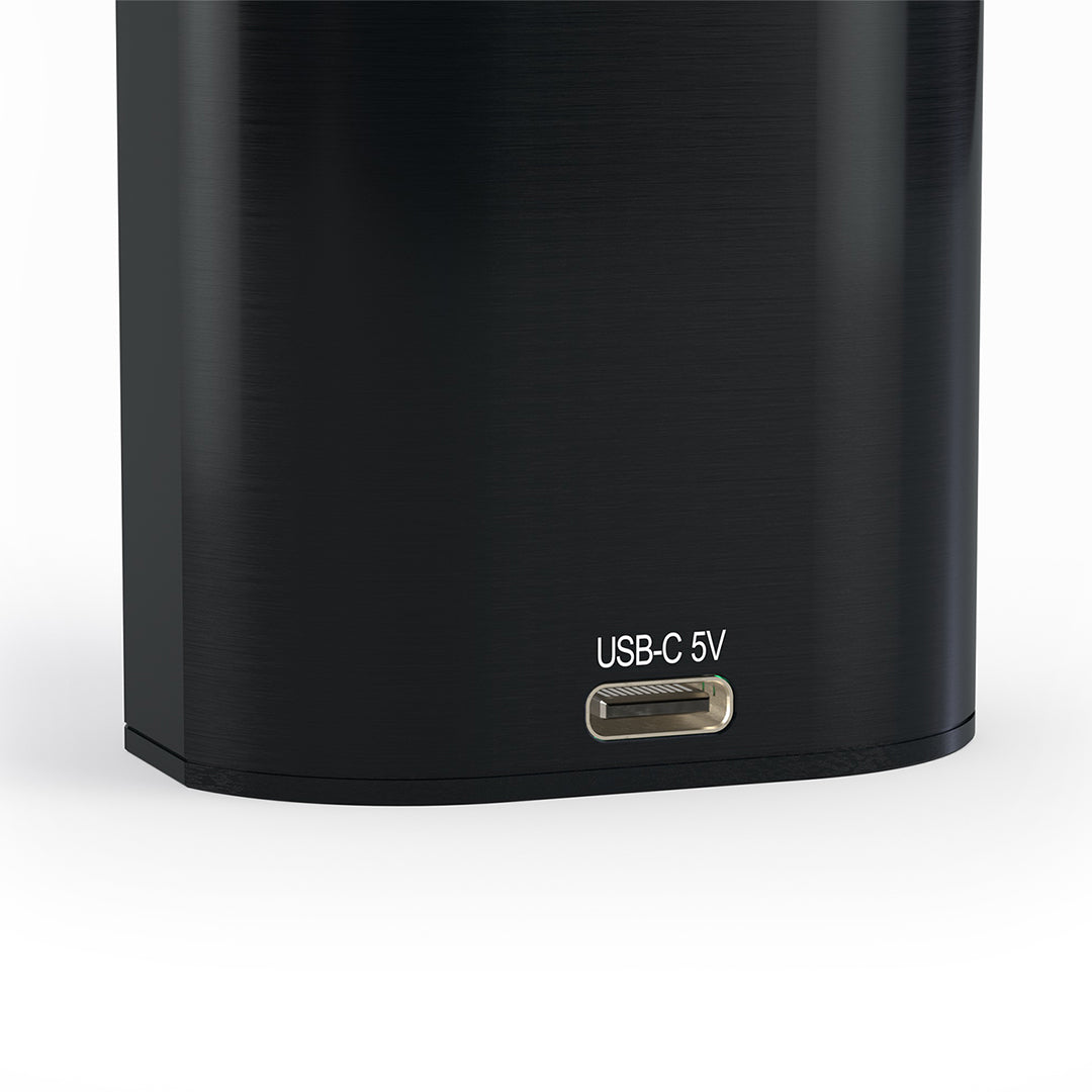 Close-up of Arizer Solo 3 Portable Vaporizer with USB-C port, sleek black design