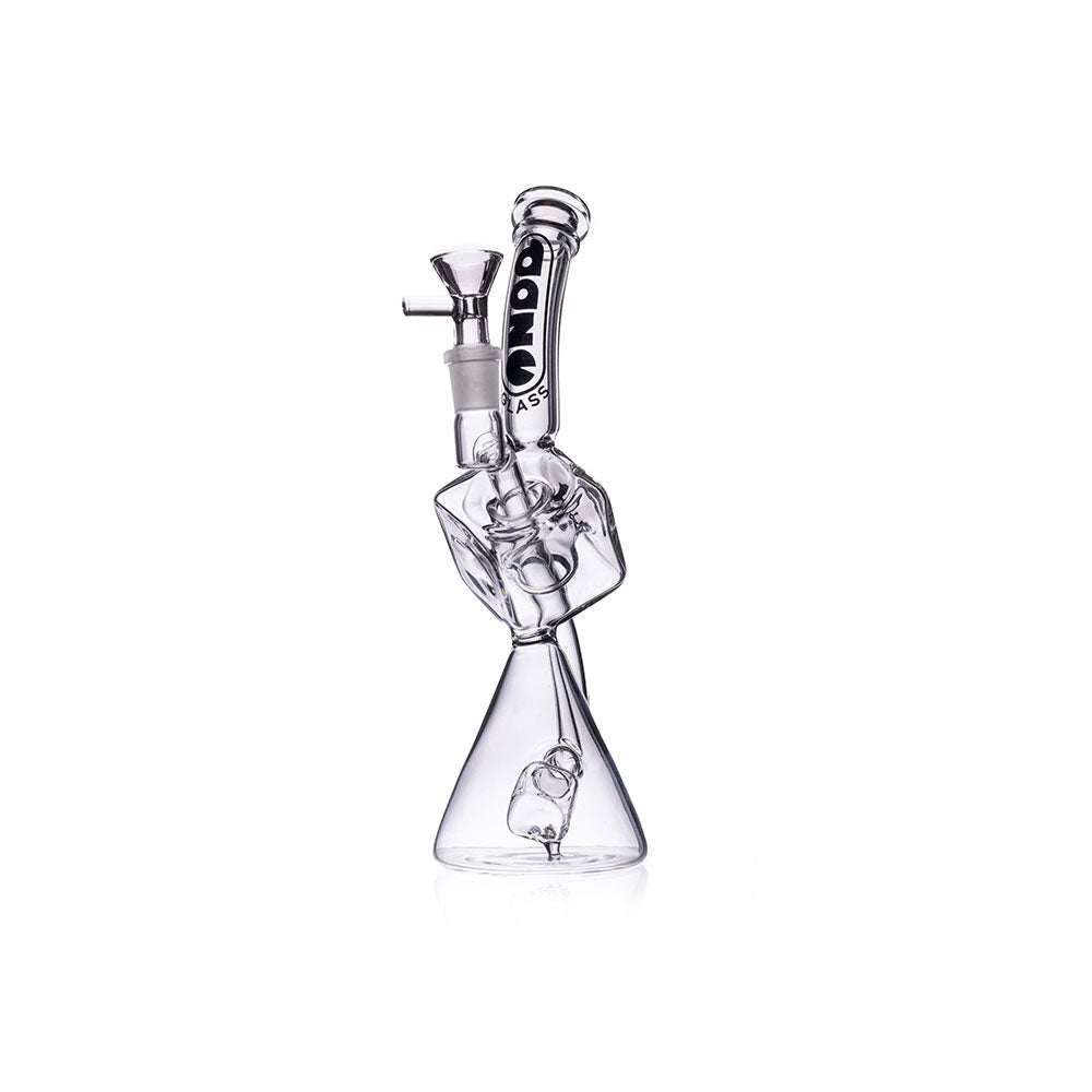 Daze Glass - 10" Cube Perc Recycler Glass Water Pipe Front View on White Background