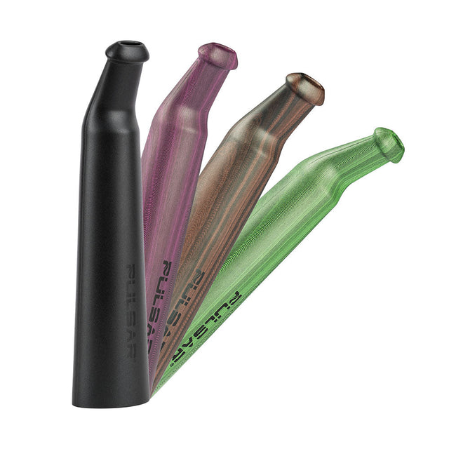 Pulsar 510 DL Pipe Replacement Mouthpieces in black, purple, brown, and green angled view