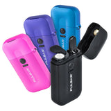 Pulsar VLT 510 Battery Vaporizers in pink, purple, blue, and black with flip-top lighter