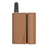 CCELL Fino Variable Voltage 510 Cartridge Battery in brown leather case, front view, 1190mAh capacity
