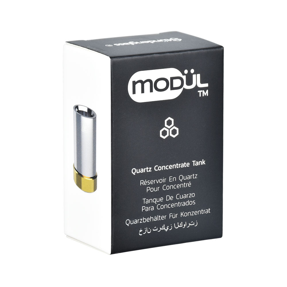 Stündenglass Modul Vaporizer Tank with quartz insert, front view on packaging