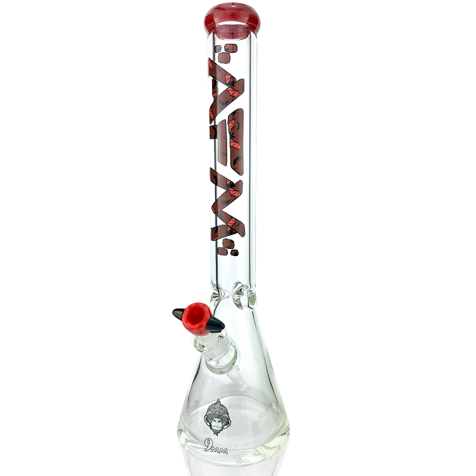 AFM 18" Vampire Beaker Bong with 9mm thick glass and red accents, front view on white background