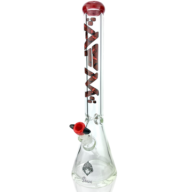 AFM 18" Vampire Beaker Bong with 9mm thick glass and red accents, front view on white background