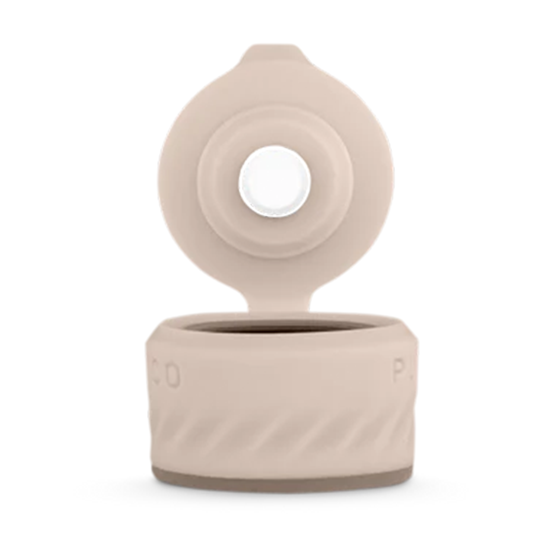 Puffco Peak Pro Oculus Carb Cap in tan with magnifying window, front view on white background