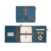 Revelry Supply Smell Proof Rolling Kit in Marine, compact canvas design with rubber seal, 8.5" x 6.5", front and open view