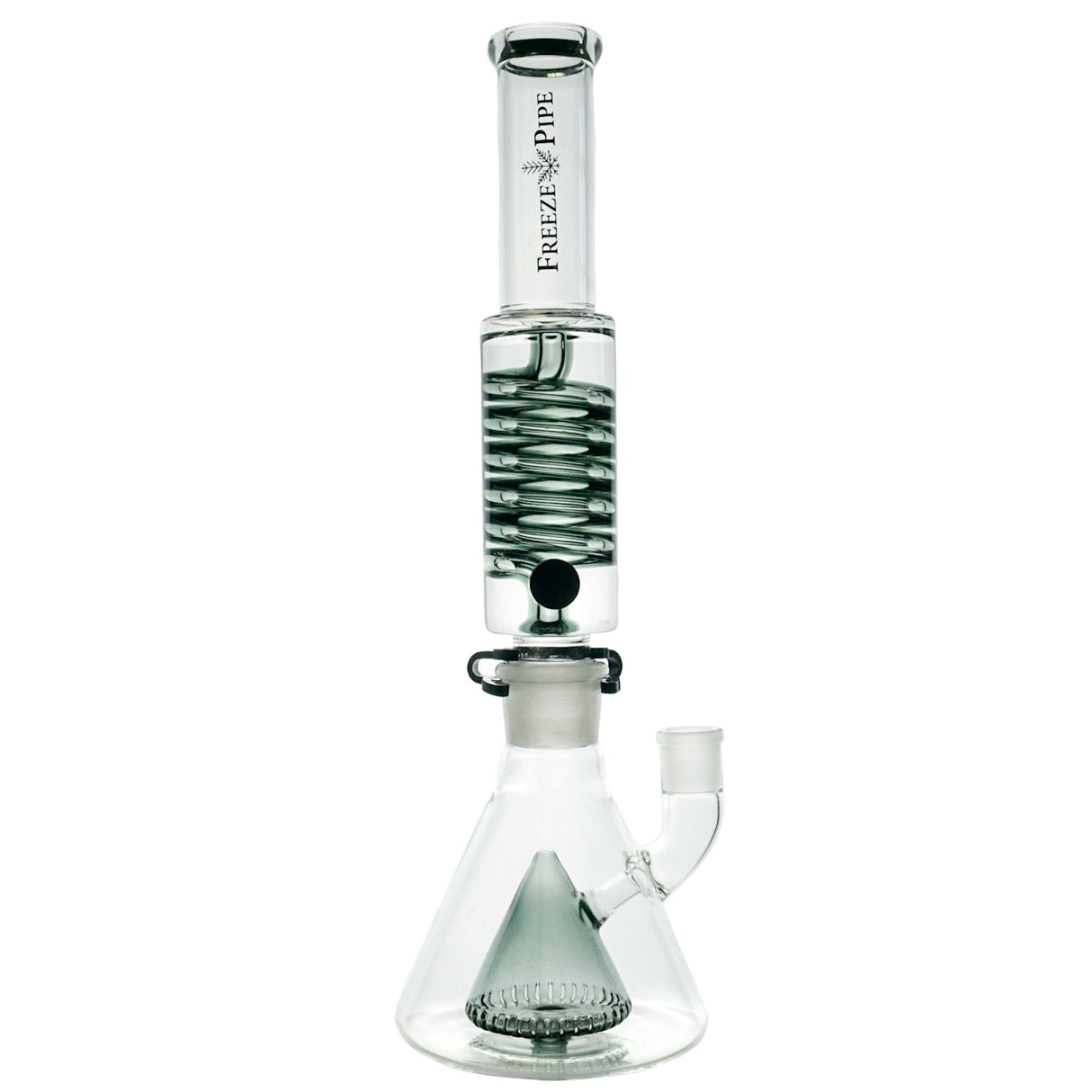 Freeze Pipe Bong XL with showerhead percolator and 90-degree banger hanger, clear borosilicate glass, front view