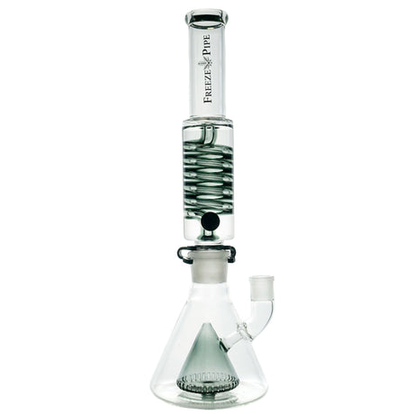Freeze Pipe Bong XL with showerhead percolator and 90-degree banger hanger, clear borosilicate glass, front view
