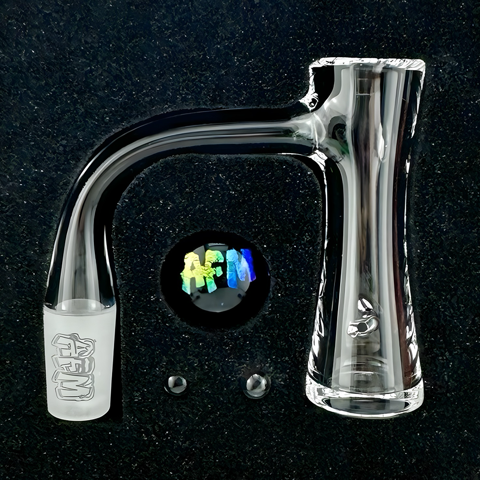 AFM Whirlpool Quartz Dab Banger Set with clear glass and swirl design, front view on black background