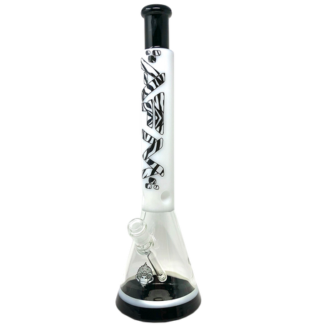 18" AFM Zebra Glass Beaker Bong with Showerhead Perc, Front View on White Background