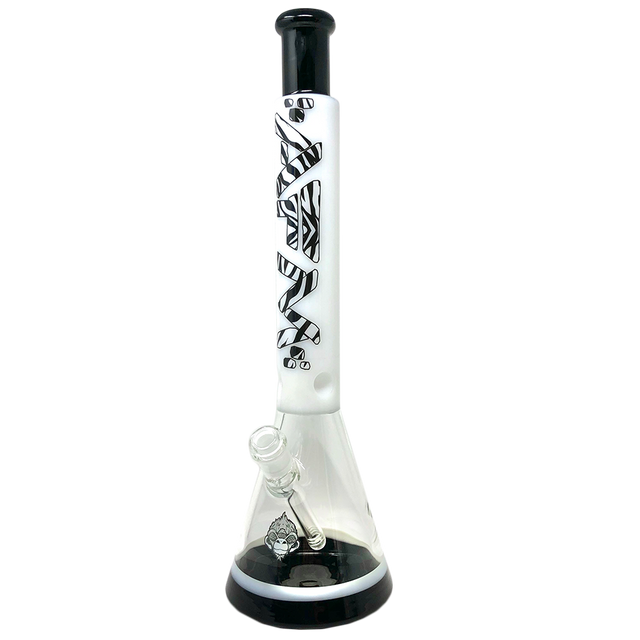 18" AFM Zebra Glass Beaker Bong with Showerhead Perc, Front View on White Background