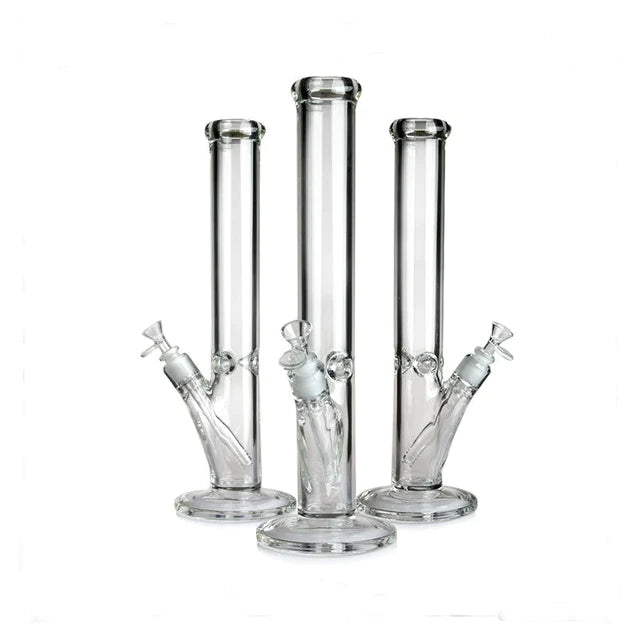 1Stop Glass 16" Super-Thick Straight Tube Bongs with Clear Glass on White Background