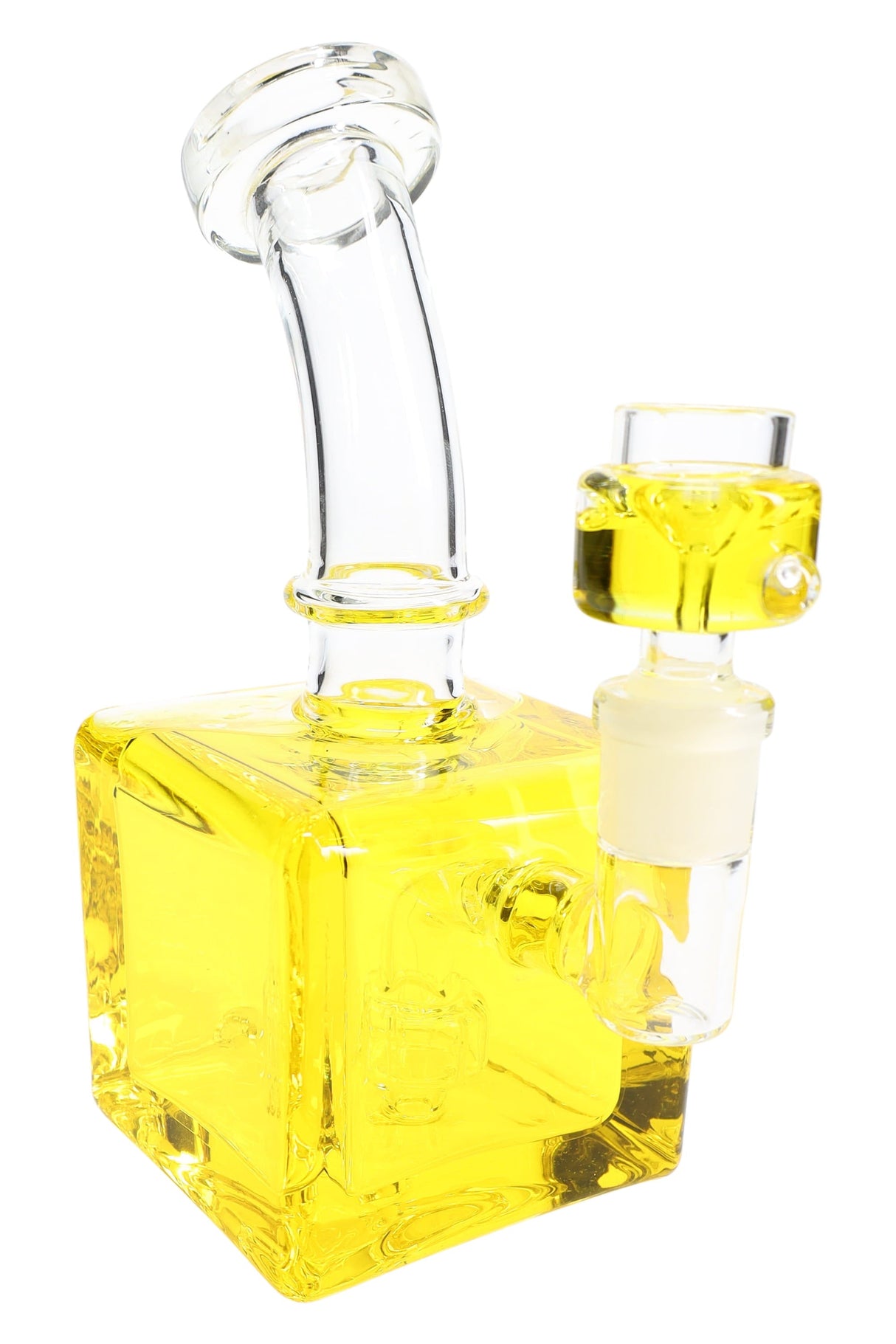 Glass Cube Bong “Chill Box” – Fluid-Filled – Showerhead Perc – 7.5″