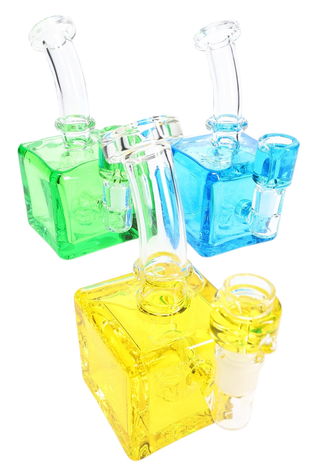 Glass Cube Bong “Chill Box” – Fluid-Filled – Showerhead Perc – 7.5″