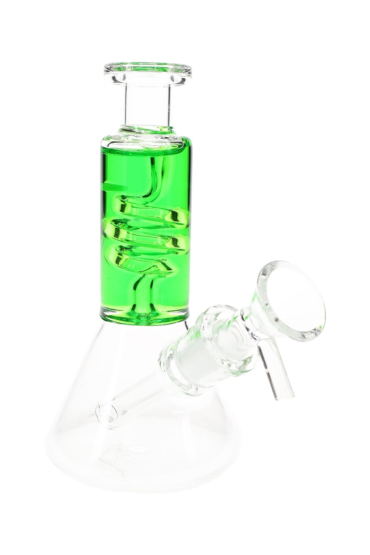 Mini Glass Beaker Bong “Chill Coil” – Fluid-Filled Neck – Assorted Colors