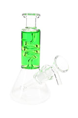 Mini Glass Beaker Bong “Chill Coil” – Fluid-Filled Neck – Assorted Colors