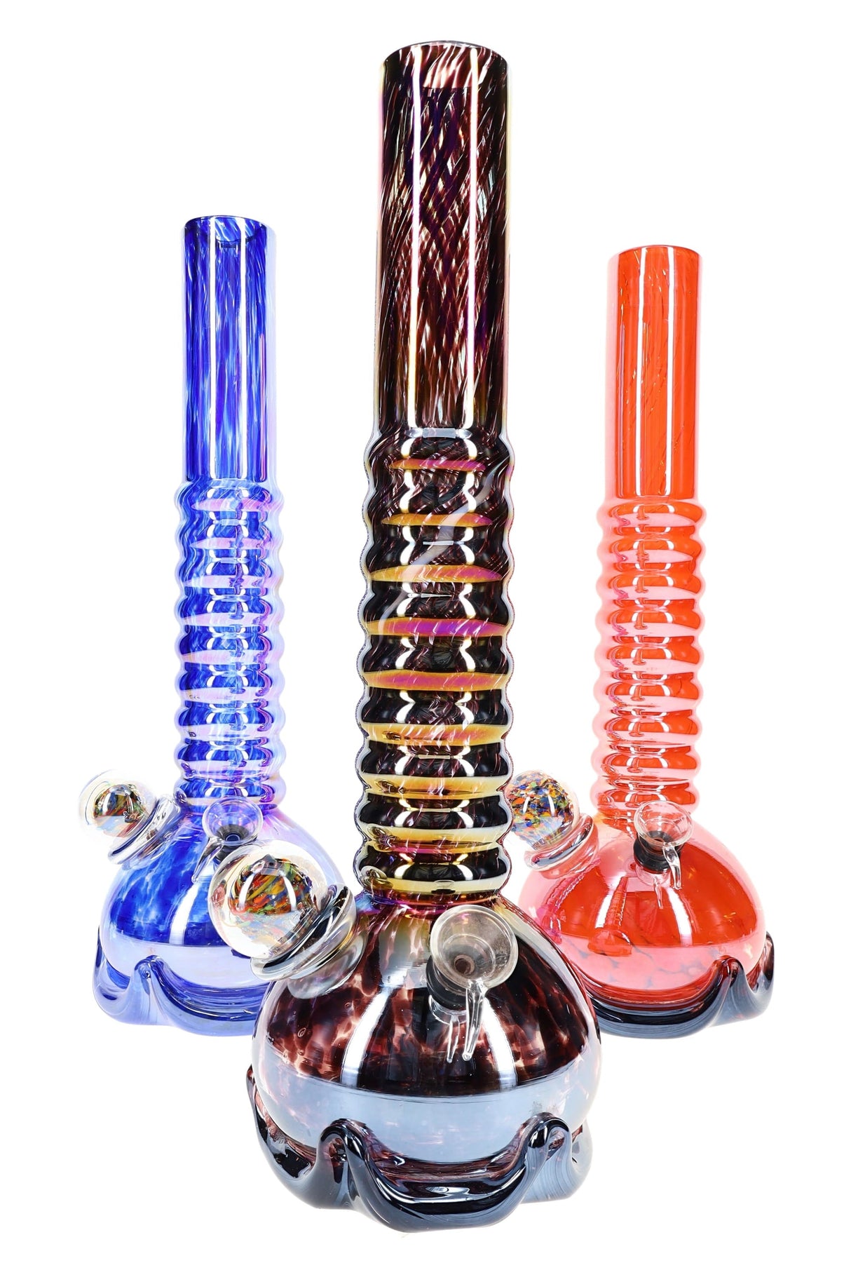 14″ Metallic Ribbed Beaker Bong - Assorted Colors
