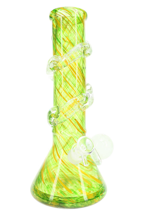 Soft Glass Beaker Bong “Glow Spiral” – UV-Reactive Accents – Assorted Colors