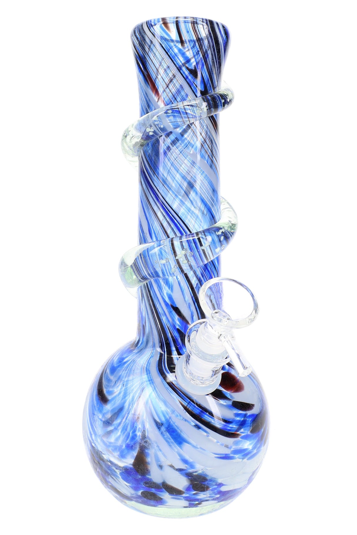Soft Glass Round-Base Bong “Luna Loop” – UV-Reactive Spiral – Assorted Colors