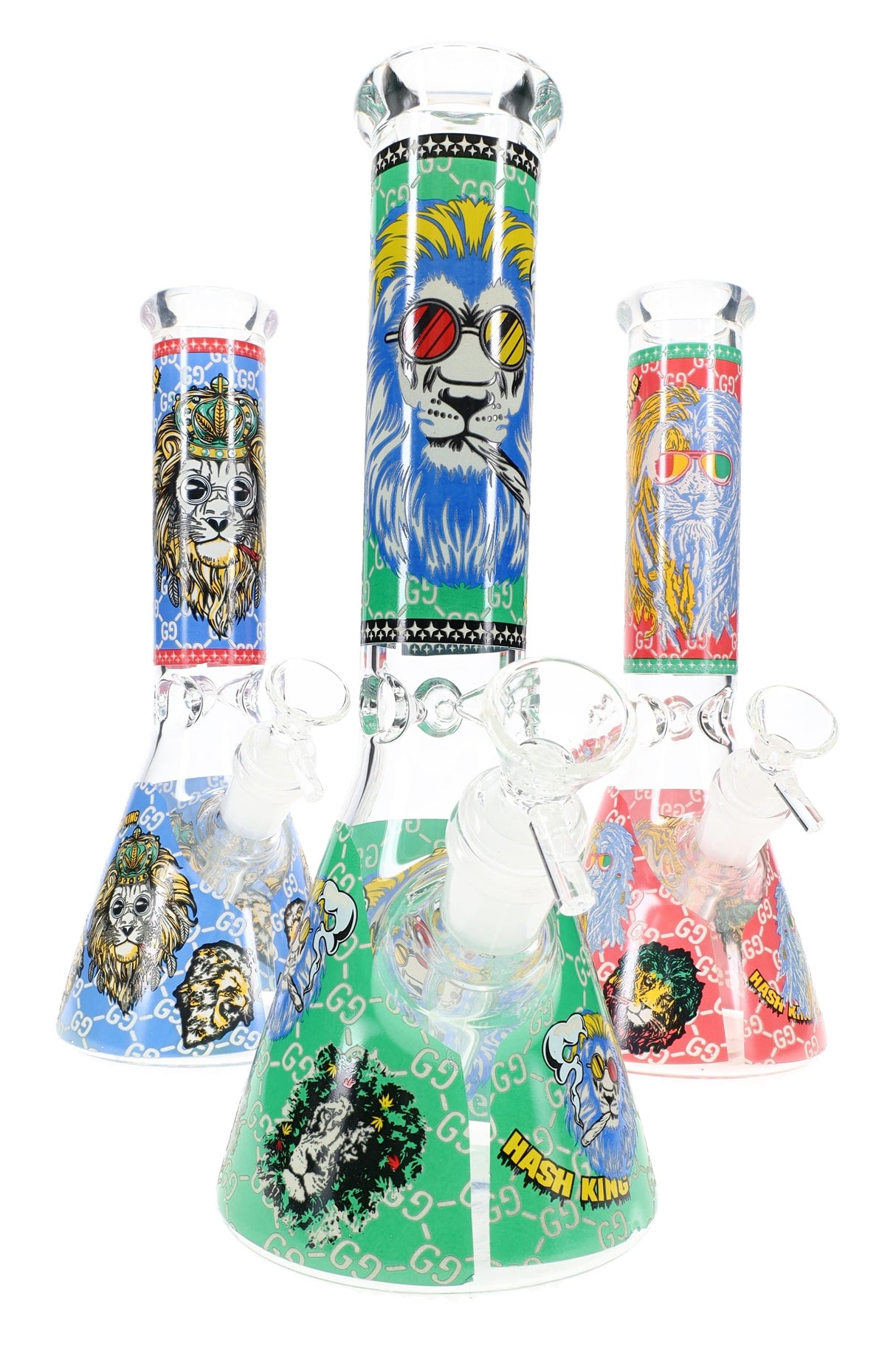 Glass GoG Glow Lion Beaker Bong “Roar & Pour” – Ice Pinch – 10″ – Assorted Colors