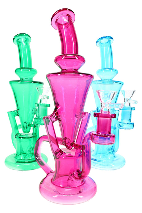 Colored Glass Stemless Recycler Bong “Loop & Lift” – 10½″ – Assorted Colors