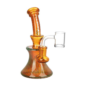 Pulsar Bubble Matrix Hourglass Dab Rig in Amber, 6.5" tall, 14mm female joint, borosilicate glass, front view