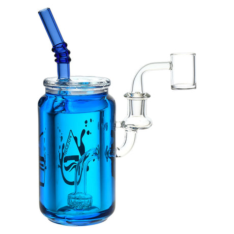Pulsar Soda Can Glycerin Dab Rig in Blue, 8" Height, 14mm Female Joint, Side View on White Background