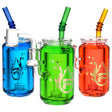 Pulsar Soda Can Glycerin Dab Rigs in blue, green, and red with 14mm joint, front view on white background