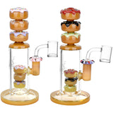 Pulsar Donuts Upon Donuts Rig, 8.75" tall, 14mm female joint, borosilicate glass, front and angled views