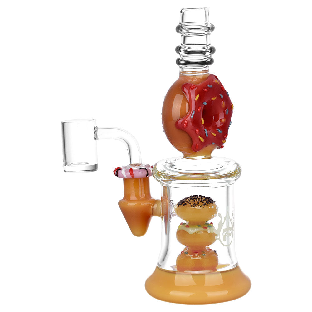 Pulsar Oodles Of Donuts Rig in Raspberry, 7.75" tall, 14mm female joint, front view on white background