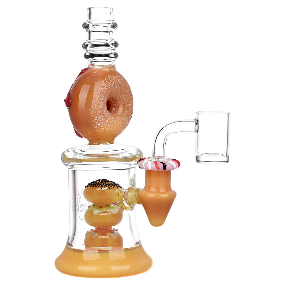 Pulsar Oodles Of Donuts Rig with Colored Glass, 7.75" tall, 14mm Female Joint, Front View