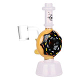 Pulsar Delightful Donut Rig in Chocolate, 6.75" tall with 14mm Female Joint and Quartz Bucket, Front View