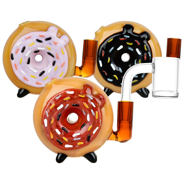 Pulsar Donut Mini Chugger Rig assortment, 3" size with 10mm female joint, top view on white background