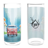 Pulsar Camper Van Shroom Gravity Water Pipe, 11.25" tall, side and front view, borosilicate glass