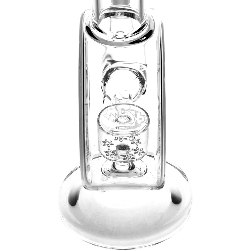 Close-up of Pulsar Grateful Dead glass water pipe with showerhead perc and Steal Your Face logo