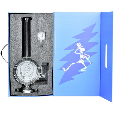 Pulsar Grateful Dead Glass Water Pipe with Showerhead Perc in Box, Front View