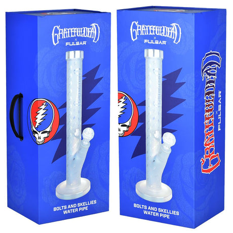 Pulsar Grateful Dead Skellies & Bolts Straight Tube Bong, Ice Catcher, Front & Side Views
