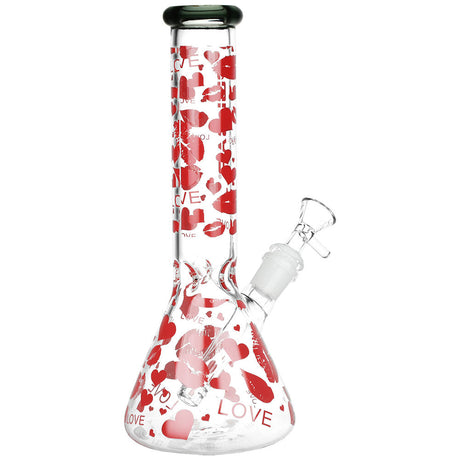 Pulsar Hearts and Kisses Glass Beaker Water Pipe, 9.75" tall, 14mm female joint, colored design