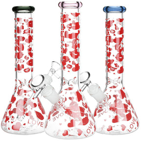 Pulsar Hearts and Kisses Glass Beaker Bongs with 14mm Female Joint in Varied Colors