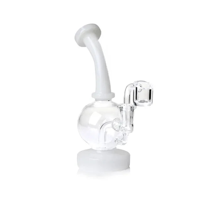 1Stop Glass Round Globe Dab Rig with Inset Perc, 7" height, 90-degree joint, white variant