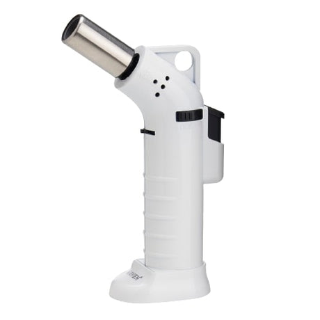 Maven One 7.5" White Heavy Duty Single Jet Flame Lighter - Windproof, Refillable, Side View