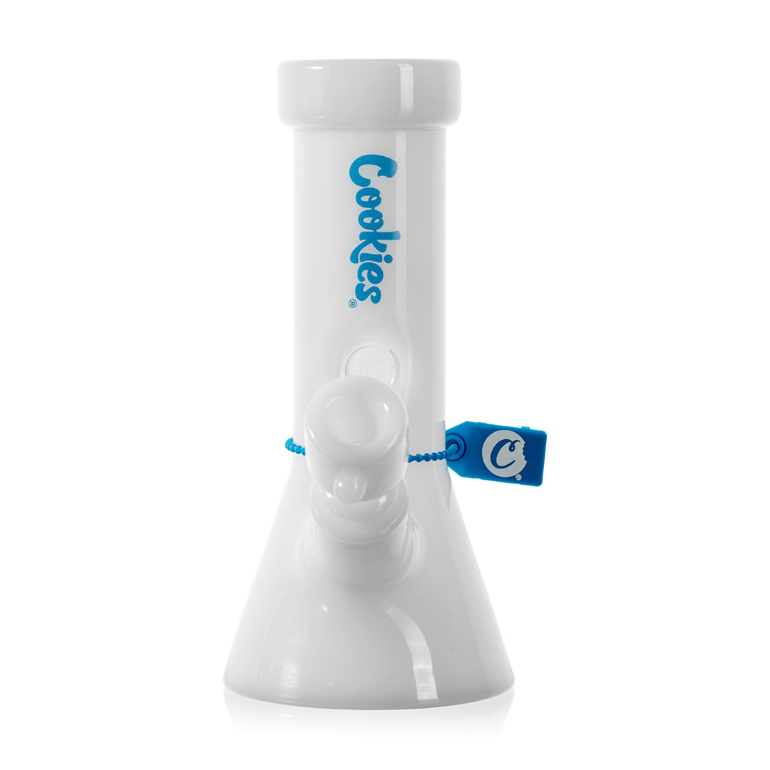 Cookies Mighty Mini Water Pipe in white, 8" tall with 14mm female joint, front view on white background